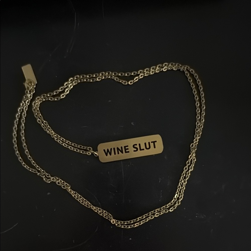 Twisted Wares Gold Cutout “Wine S***” Necklace